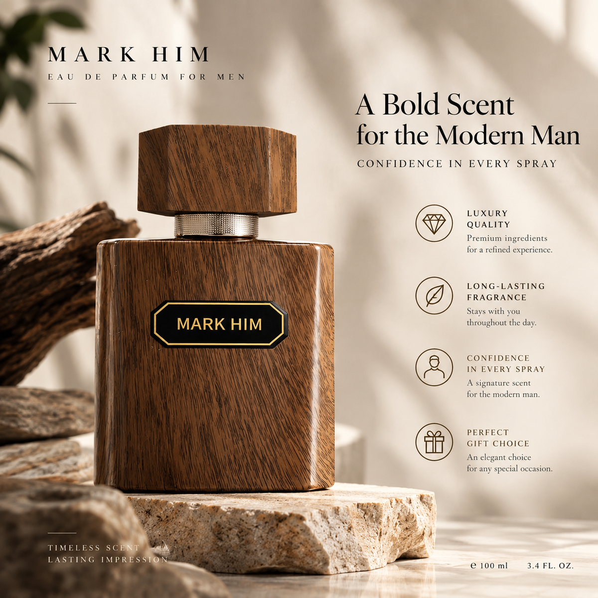 Aurelia Maison Luxury Men’s Fragrance 100ml – Sophisticated Woody Scent with a Distinctive Wood-Grain Bottle
